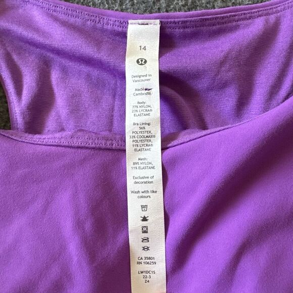 NWT Lululemon Invigorate Train Tank size 14 Purple Cropped Gym Workout - Picture 3 of 4